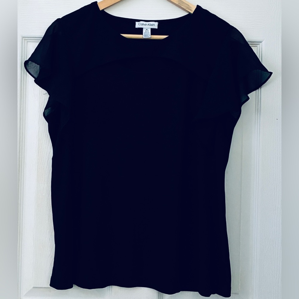 Calvin Klein Black Blouse with Sheer Sleeves